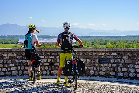 Cyclists looking at the landscape.