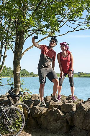 Cyclists taking a selfie.