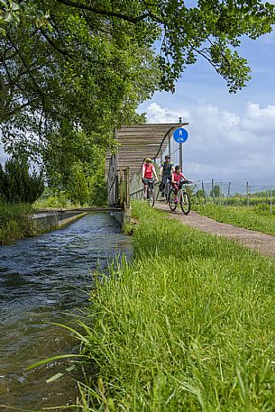 Cyclists family on the ditches cycle path