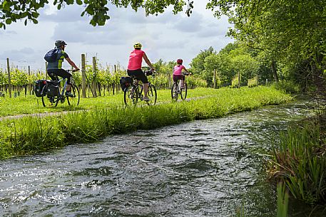 Cyclists family on the ditches cycle path