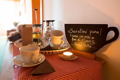 Inside a typical Sauris chalet in winter in Lateis