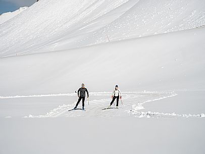 Cross country skiing. Cross-country trail Prevala at Sella Nevea, below the Gilberti refuge.
The 