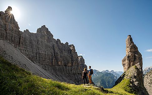 Trekking from the Pordenone Refuge to the Campanile of Val Montanaia, Giuliano Perugini Bivouac. Friulian Dolomites Natural Park, UNESCO.