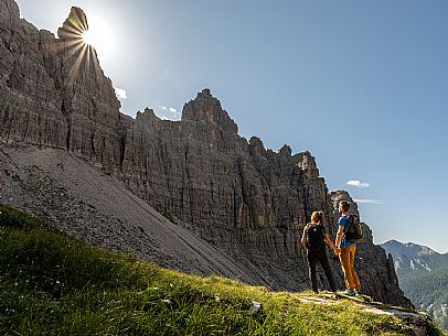 Trekking from the Pordenone Refuge to the Campanile of Val Montanaia, Giuliano Perugini Bivouac. Friulian Dolomites Natural Park, UNESCO.