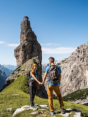 Trekking from the Pordenone Refuge to the Campanile of Val Montanaia, Giuliano Perugini Bivouac. Friulian Dolomites Natural Park, UNESCO.