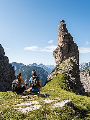 Trekking from the Pordenone Refuge to the Campanile of Val Montanaia, Giuliano Perugini Bivouac. Friulian Dolomites Natural Park, UNESCO.