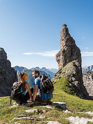 Trekking from the Pordenone Refuge to the Campanile of Val Montanaia, Giuliano Perugini Bivouac. Friulian Dolomites Natural Park, UNESCO.