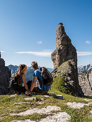 Trekking from the Pordenone Refuge to the Campanile of Val Montanaia, Giuliano Perugini Bivouac. Friulian Dolomites Natural Park, UNESCO.