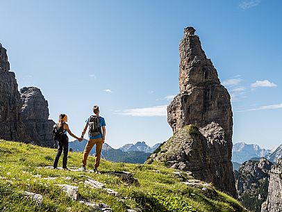 Trekking from the Pordenone Refuge to the Campanile of Val Montanaia, Giuliano Perugini Bivouac. Friulian Dolomites Natural Park, UNESCO.