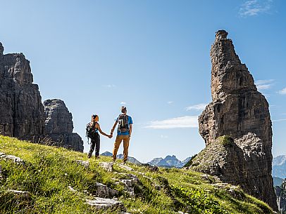 Trekking from the Pordenone Refuge to the Campanile of Val Montanaia, Giuliano Perugini Bivouac. Friulian Dolomites Natural Park, UNESCO.