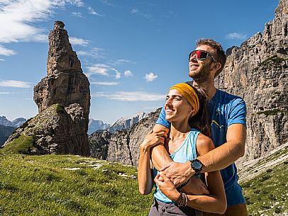 Trekking from the Pordenone Refuge to the Campanile of Val Montanaia, Giuliano Perugini Bivouac. Friulian Dolomites Natural Park, UNESCO.