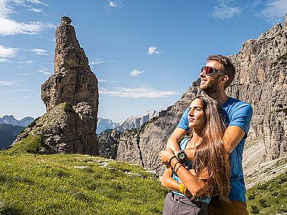 Trekking from the Pordenone Refuge to the Campanile of Val Montanaia, Giuliano Perugini Bivouac. Friulian Dolomites Natural Park, UNESCO.