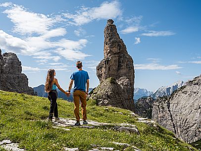 Trekking from the Pordenone Refuge to the Campanile of Val Montanaia, Giuliano Perugini Bivouac. Friulian Dolomites Natural Park, UNESCO.