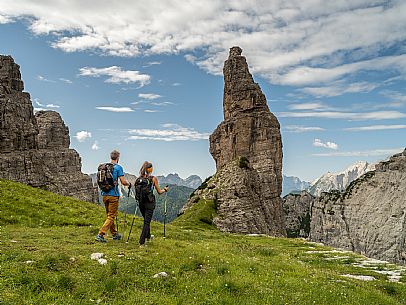 Trekking from the Pordenone Refuge to the Campanile of Val Montanaia, Giuliano Perugini Bivouac. Friulian Dolomites Natural Park, UNESCO.