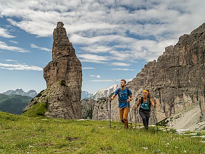 Trekking from the Pordenone Refuge to the Campanile of Val Montanaia, Giuliano Perugini Bivouac. Friulian Dolomites Natural Park, UNESCO.