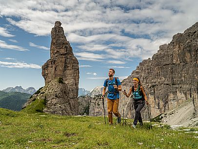 Trekking from the Pordenone Refuge to the Campanile of Val Montanaia, Giuliano Perugini Bivouac. Friulian Dolomites Natural Park, UNESCO.