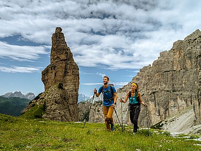 Trekking from the Pordenone Refuge to the Campanile of Val Montanaia, Giuliano Perugini Bivouac. Friulian Dolomites Natural Park, UNESCO.