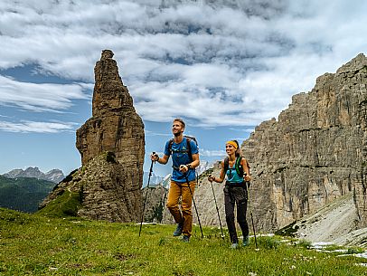 Trekking from the Pordenone Refuge to the Campanile of Val Montanaia, Giuliano Perugini Bivouac. Friulian Dolomites Natural Park, UNESCO.