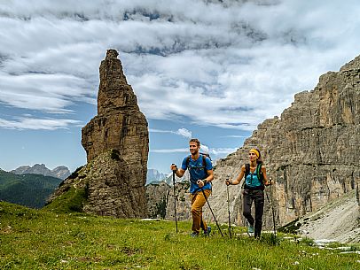 Trekking from the Pordenone Refuge to the Campanile of Val Montanaia, Giuliano Perugini Bivouac. Friulian Dolomites Natural Park, UNESCO.