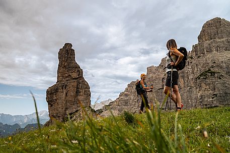 Trekking from the Pordenone Refuge to the Campanile of Val Montanaia, Giuliano Perugini Bivouac. Friulian Dolomites Natural Park, UNESCO.