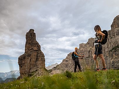 Trekking from the Pordenone Refuge to the Campanile of Val Montanaia, Giuliano Perugini Bivouac. Friulian Dolomites Natural Park, UNESCO.