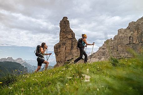 Trekking from the Pordenone Refuge to the Campanile of Val Montanaia, Giuliano Perugini Bivouac. Friulian Dolomites Natural Park, UNESCO.