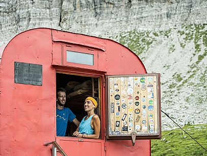 Trekking from the Pordenone Refuge to the Campanile of Val Montanaia, Giuliano Perugini Bivouac. Friulian Dolomites Natural Park, UNESCO.