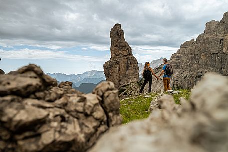 Trekking from the Pordenone Refuge to the Campanile of Val Montanaia, Giuliano Perugini Bivouac. Friulian Dolomites Natural Park, UNESCO.