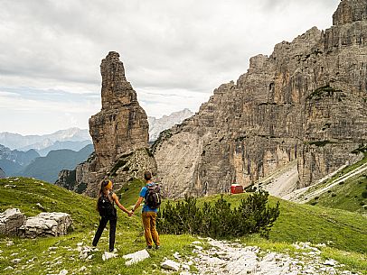 Trekking from the Pordenone Refuge to the Campanile of Val Montanaia, Giuliano Perugini Bivouac. Friulian Dolomites Natural Park, UNESCO.