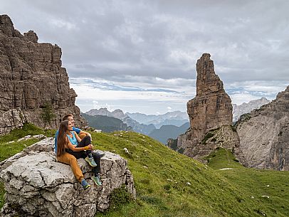 Trekking from the Pordenone Refuge to the Campanile of Val Montanaia, Giuliano Perugini Bivouac. Friulian Dolomites Natural Park, UNESCO.