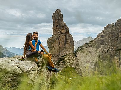 Trekking from the Pordenone Refuge to the Campanile of Val Montanaia, Giuliano Perugini Bivouac. Friulian Dolomites Natural Park, UNESCO.