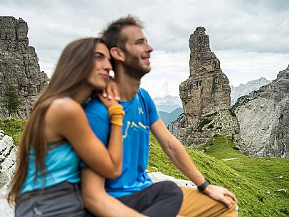 Trekking from the Pordenone Refuge to the Campanile of Val Montanaia, Giuliano Perugini Bivouac. Friulian Dolomites Natural Park, UNESCO.