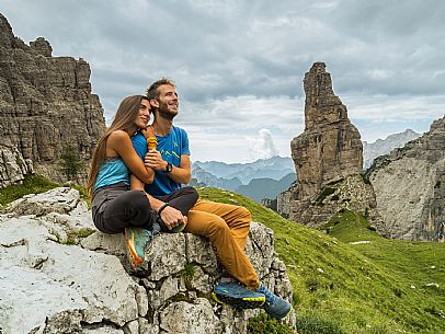 Trekking from the Pordenone Refuge to the Campanile of Val Montanaia, Giuliano Perugini Bivouac. Friulian Dolomites Natural Park, UNESCO.