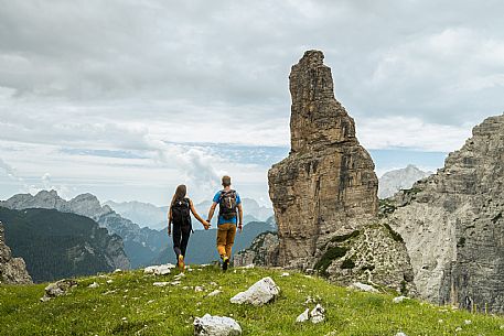 Trekking from the Pordenone Refuge to the Campanile of Val Montanaia, Giuliano Perugini Bivouac. Friulian Dolomites Natural Park, UNESCO.