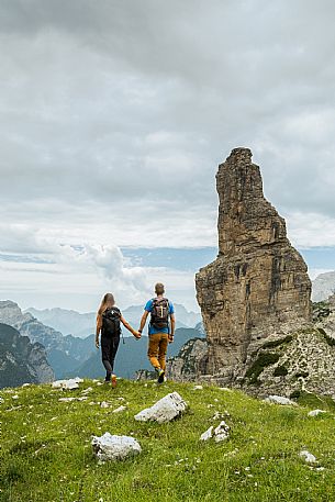 Trekking from the Pordenone Refuge to the Campanile of Val Montanaia, Giuliano Perugini Bivouac. Friulian Dolomites Natural Park, UNESCO.