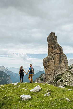 Trekking from the Pordenone Refuge to the Campanile of Val Montanaia, Giuliano Perugini Bivouac. Friulian Dolomites Natural Park, UNESCO.