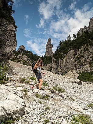 Trekking from the Pordenone Refuge to the Campanile of Val Montanaia, Giuliano Perugini Bivouac. Friulian Dolomites Natural Park, UNESCO.