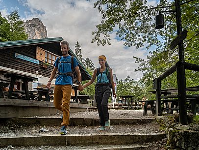 Trekking from the Pordenone Refuge to the Campanile of Val Montanaia, Giuliano Perugini Bivouac. Friulian Dolomites Natural Park, UNESCO.