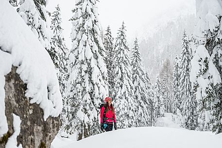 Walk with snowshoes, to the Winkel hut, under heavy snowfall.