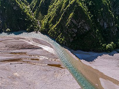 Wild cellina Valley from above. Dolomiti Friulane.