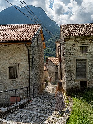 Walking in the village of Erto, Friulian Dolomites.