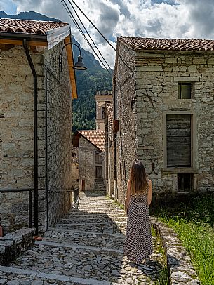 Walking in the village of Erto, Friulian Dolomites.