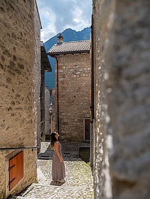 Walking in the village of Erto, Friulian Dolomites.