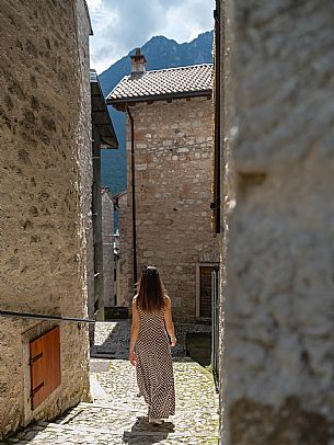 Walking in the village of Erto, Friulian Dolomites.