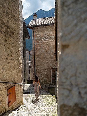 Walking in the village of Erto, Friulian Dolomites.