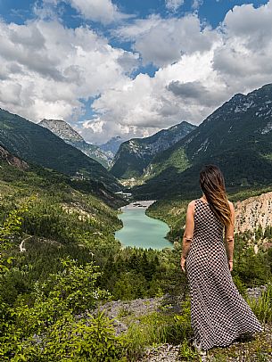 Admiring Vajont Lake. Dolomiti Friulane Natural Park