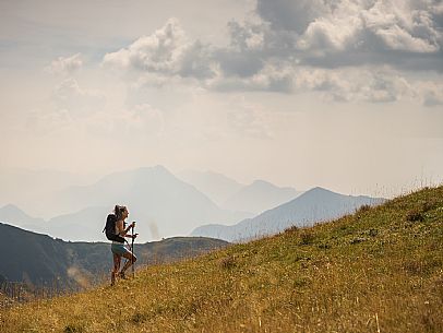 Trekking along the path to the panoramic peak of Monte Crostis, Panoramica delle Vette, Ravascletto, Carnia Trekking along the path to the panoramic peak of Monte Crostis, Panoramica delle Vette, Ravascletto, Carnia