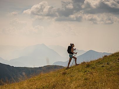 Trekking along the path to the panoramic peak of Monte Crostis, Panoramica delle Vette, Ravascletto, Carnia Trekking along the path to the panoramic peak of Monte Crostis, Panoramica delle Vette, Ravascletto, Carnia