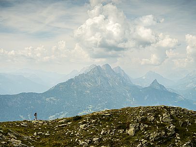 Trekking along the path to the panoramic peak of Monte Crostis, Panoramica delle Vette, Ravascletto, Carnia Trekking along the path to the panoramic peak of Monte Crostis, Panoramica delle Vette, Ravascletto, Carnia