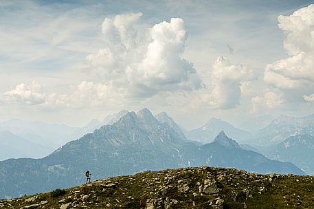 Trekking along the path to the panoramic peak of Monte Crostis, Panoramica delle Vette, Ravascletto, Carnia Trekking along the path to the panoramic peak of Monte Crostis, Panoramica delle Vette, Ravascletto, Carnia